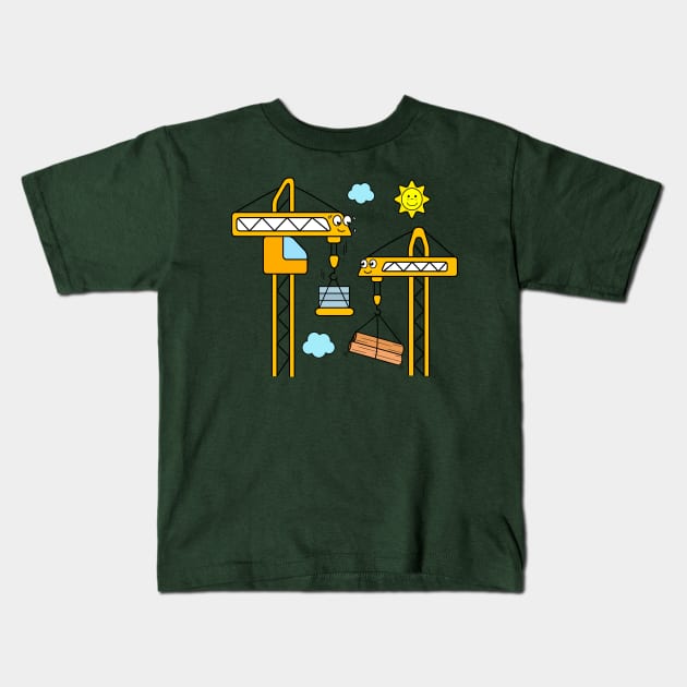 Cranes Working Hard on Construction Site Kids T-Shirt by samshirts